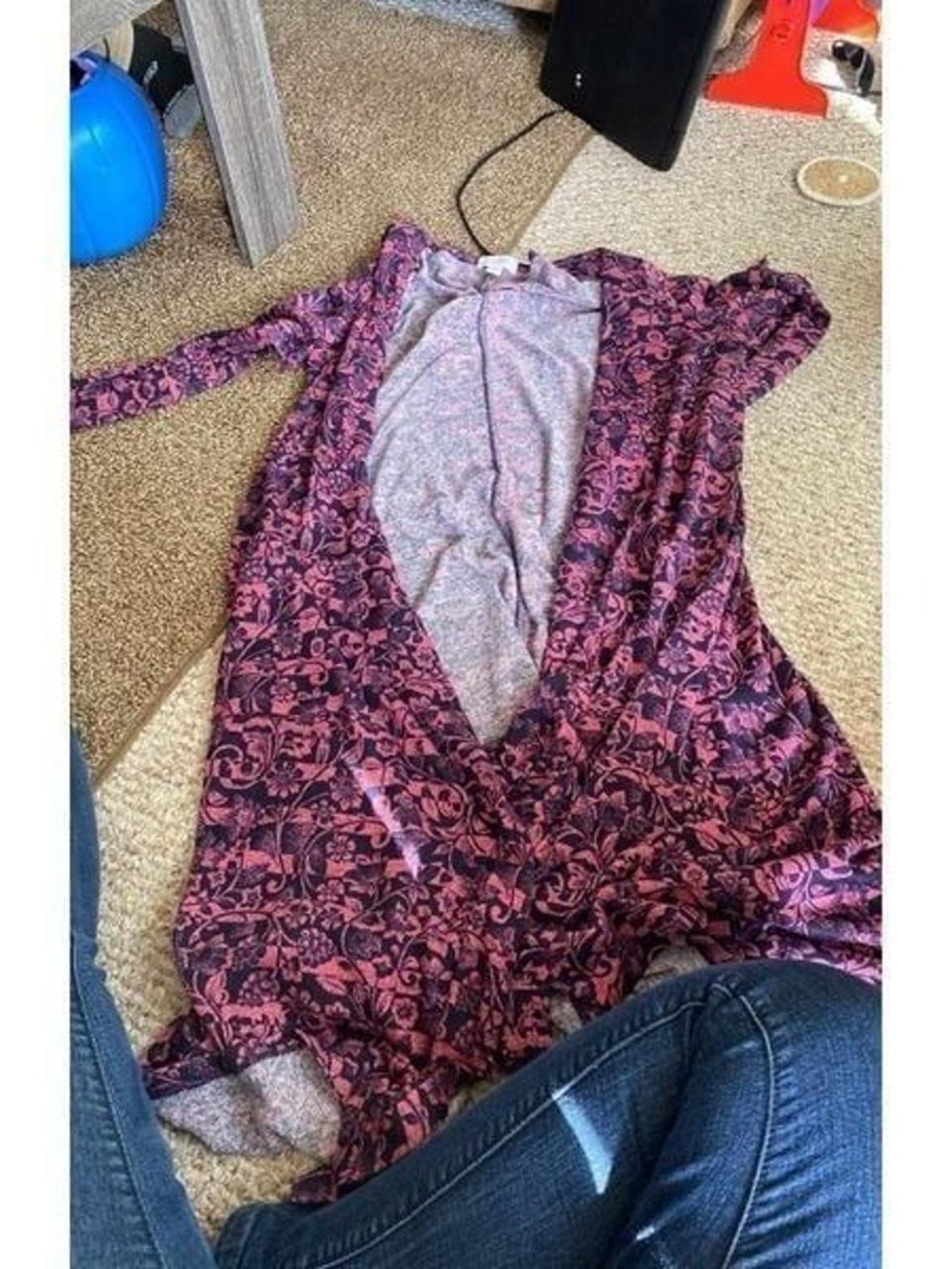LuLaRoe Pink and Purple Floral Open Front Tunic